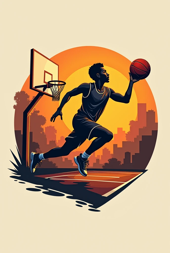 Basketball coach logo that has the name of "Vicman" with a basketball, with different background tones a silhouette of a basketball court