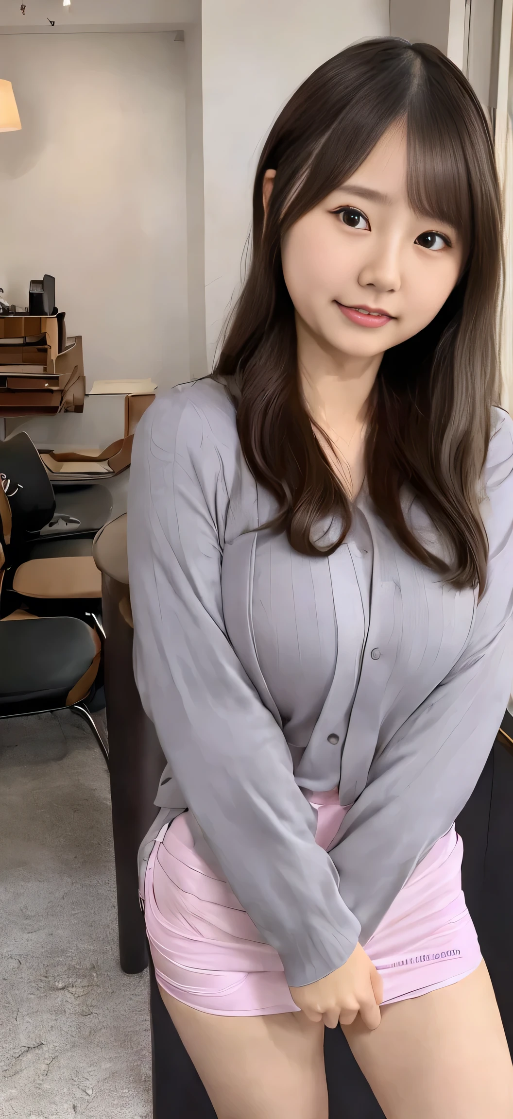 Japanese ID, Mature Woman, ((Around 40 years old, slightly chubby, round face)), Glasses, Black hair without bangs, Long Hair:1.65, Big twin ponytail:1.79, Flashy makeup, Fuller lips, Sexy Gaze, cute, ((dressing)), looking at the camera, Low angle shooting, cuteアヒル口,((Extremely accurate and correct anatomy)), (masterpiece:1.3), Perfect Proportions, Realistic photos, Full Shot, whole body, ((height: 148cm)), High heels, loafers, (2 Foot, Two Arms), ((Panty shot))