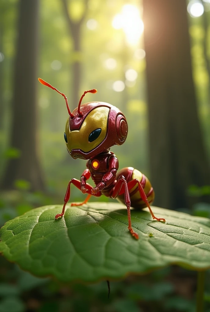 An ant which is wearing an ironman suit
