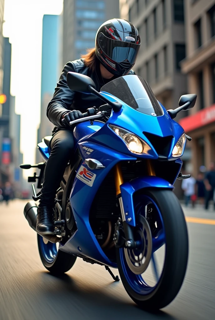 Suzuki gixxer motorcycle in blue with pilot