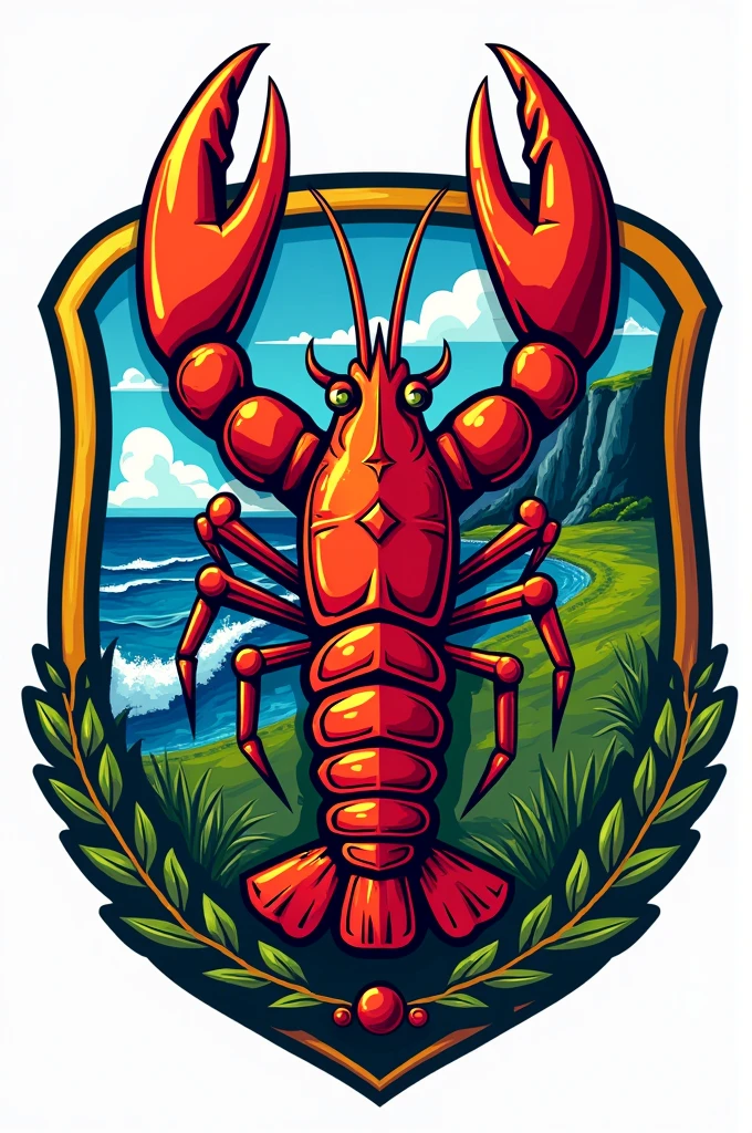 Surf and Turf football crest with symbols of a lobster and an ox
