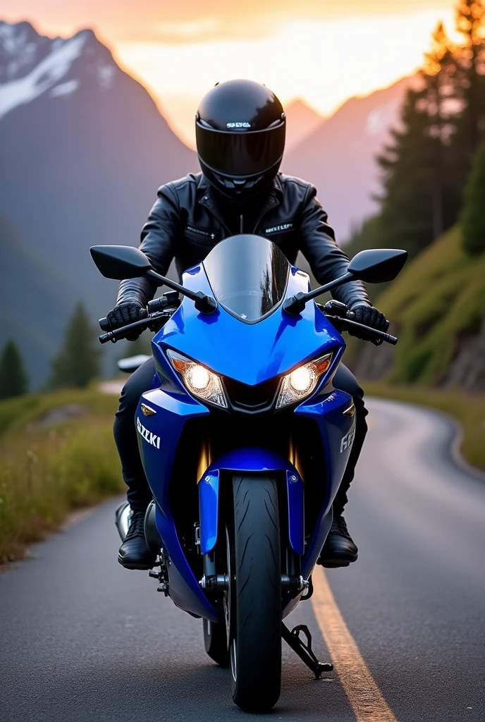 Suzuki gixxer motorcycle in blue with pilot