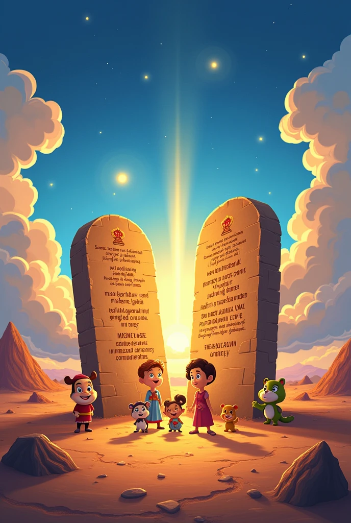 create an image that represents the ten commandments of the bible in disney pixar format