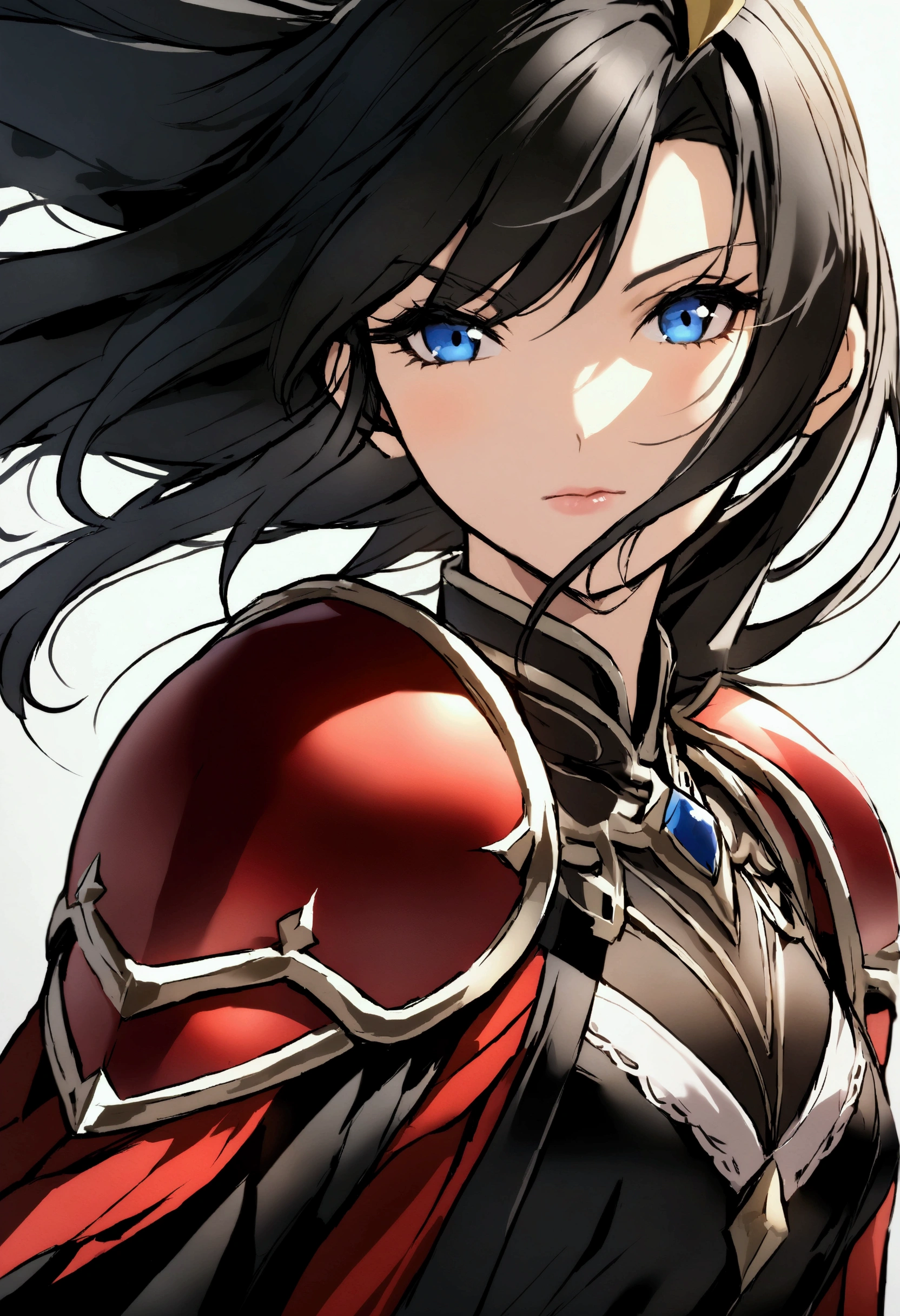 Targueryen 20 yo girl, blue eyes and dressed with a black and red armor