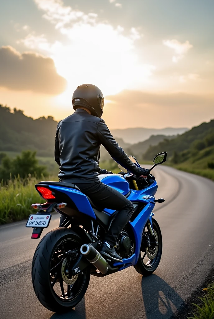 Suzuki Gixxer motorcycle in blue with the pilot facing away