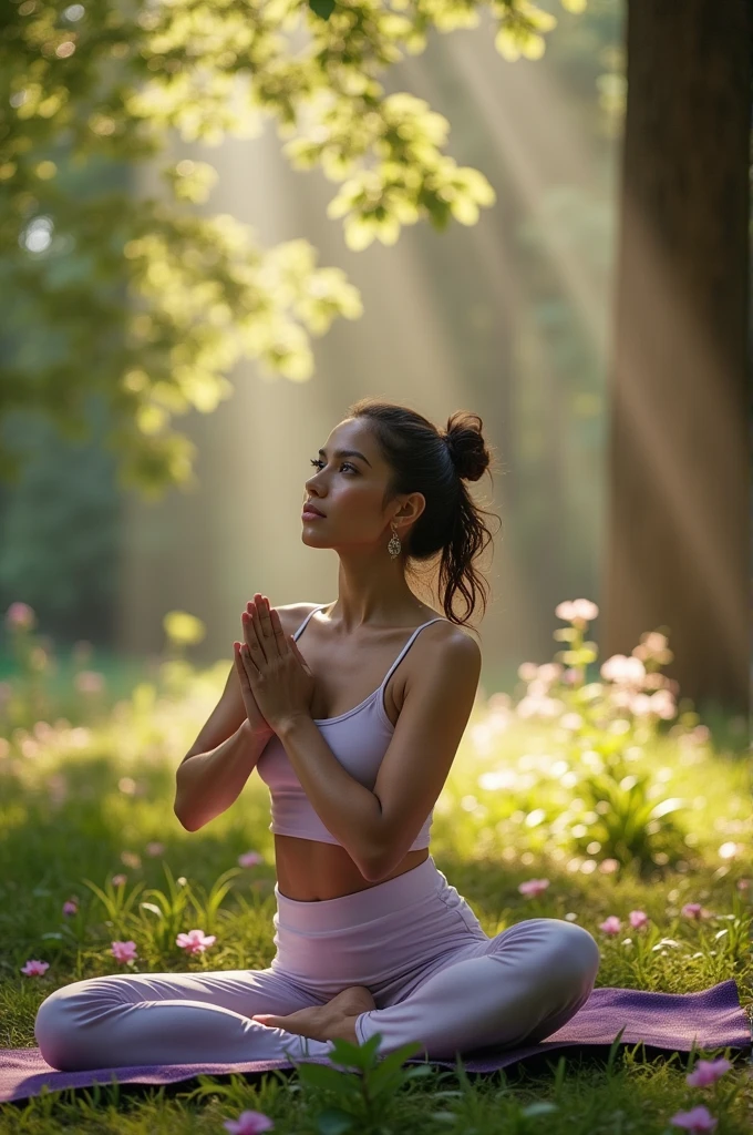 A woman doing yoga naked