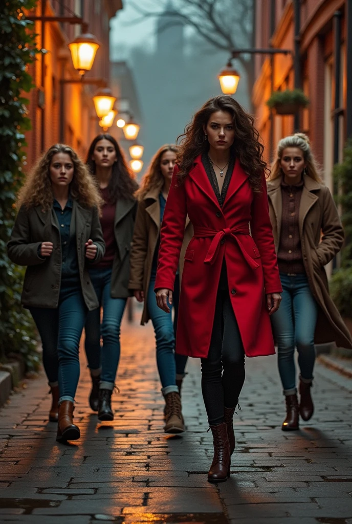 (photorealism:1.2), a group of woman following another woman, sneakingly