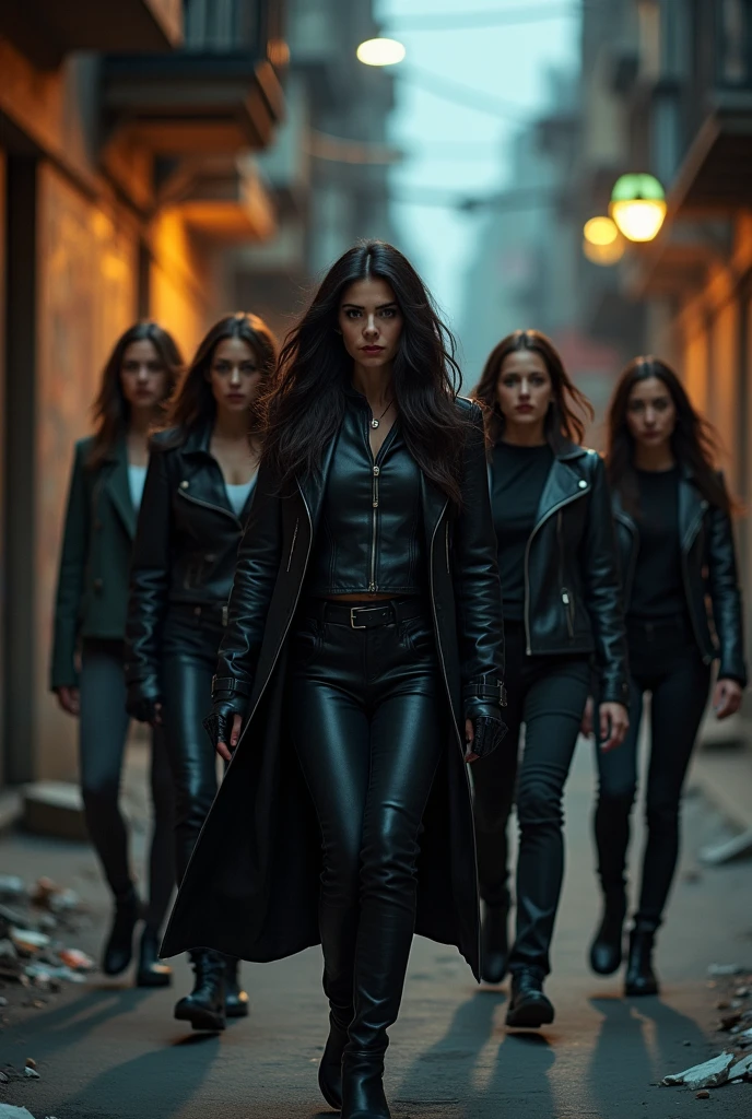 (photorealism:1.2), a group of woman following another woman from vert far away, sneakingly