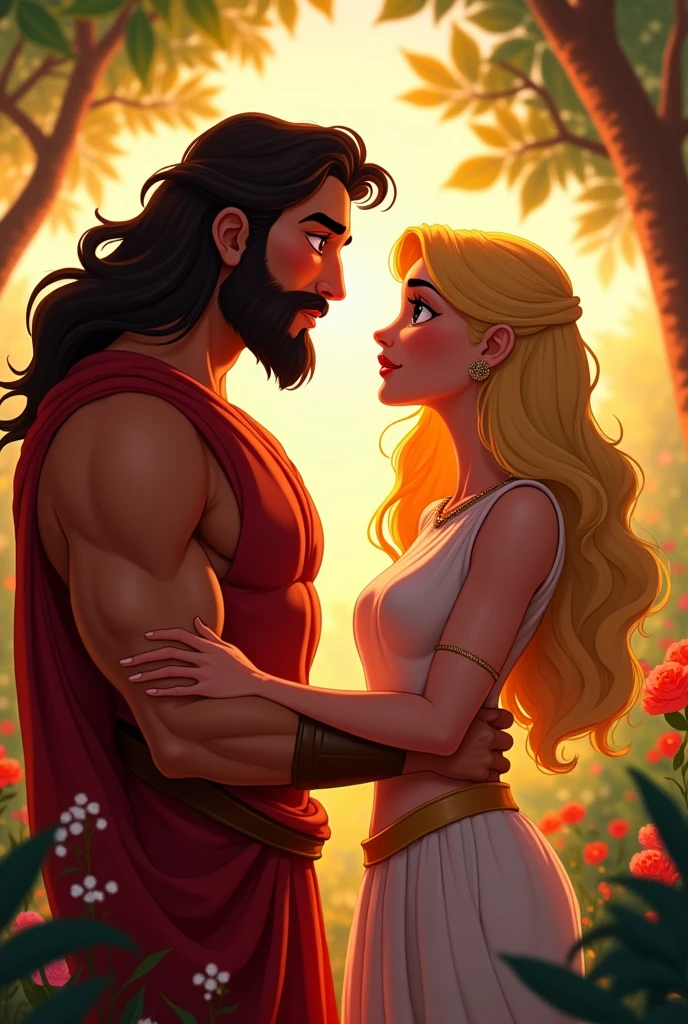 create an image that represents Samson and Delilah in disney pixar format