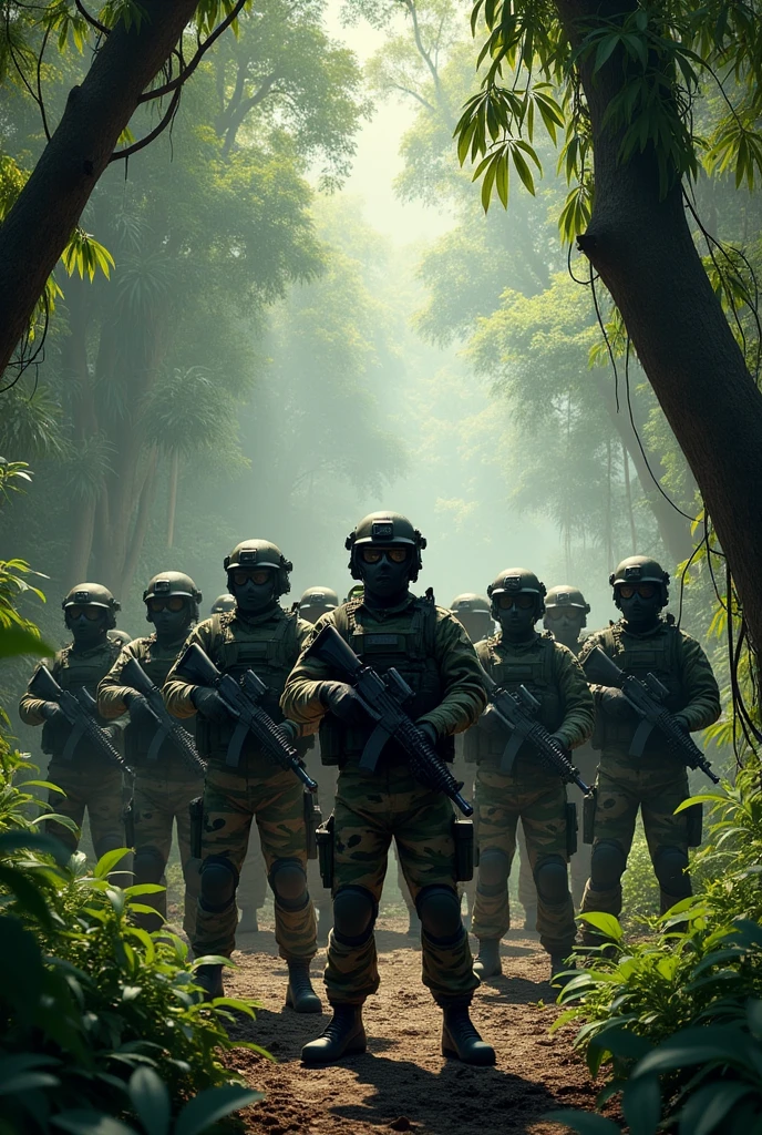 ARMY OF 20 SOLDIERS IN THE JUNGLE