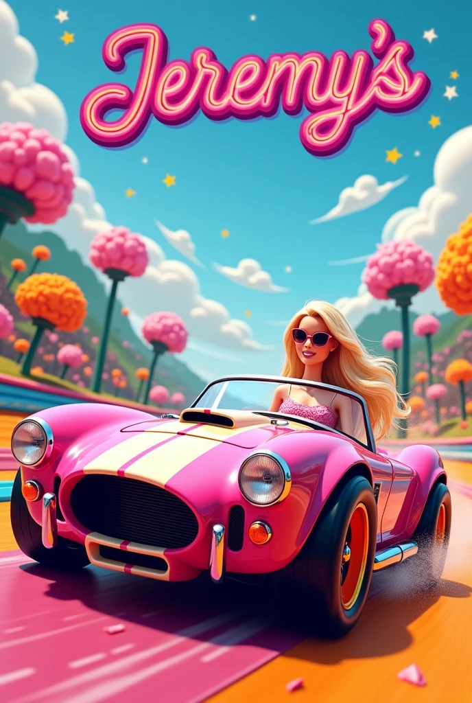 Image of Barbie and Hot Wheels with the name of ( Jeremy's)
