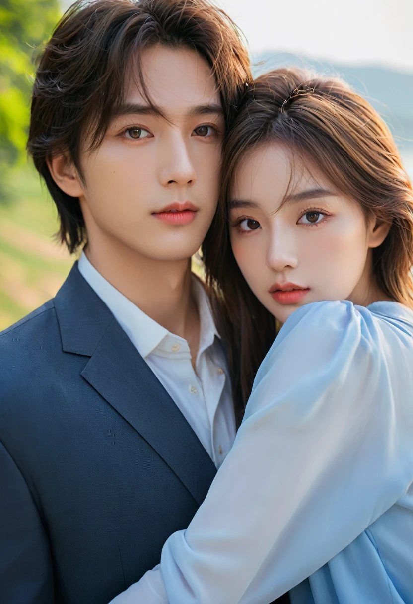 (Reality:1.4), best quality, masterpiece, Ultra-high resolution, 1 boy, duo, 1 girl, (Delicate face:1.2), (exquisite eyes:1.2), (fine hair:1.2), (Detailed clothes:1.2), 4K, male, (close eyes)