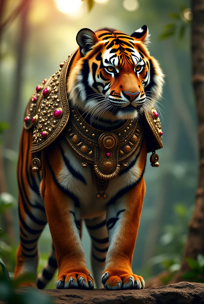 A tiger in Indian attire ready to go for a war