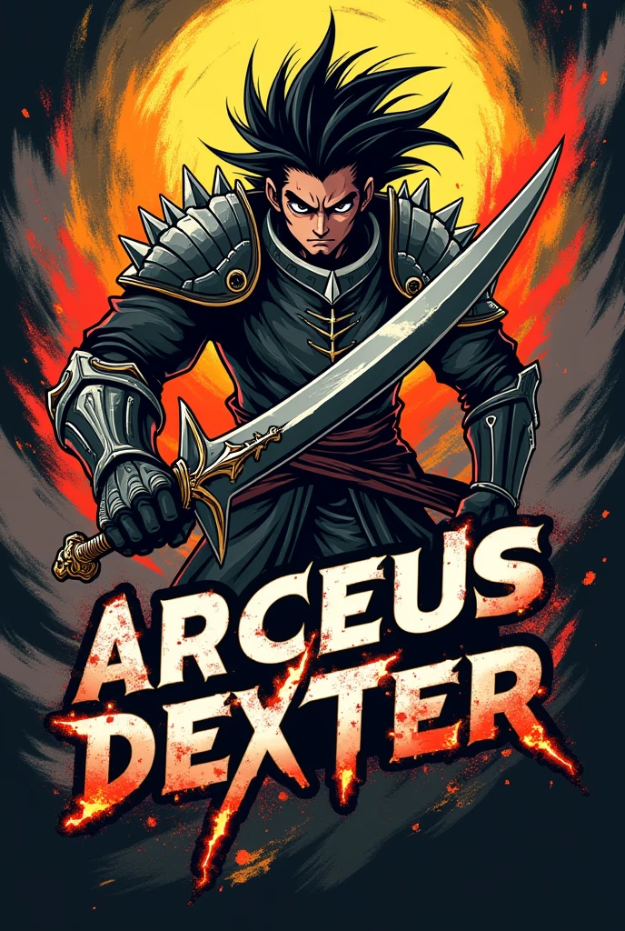 Create a Anime warrior Logo for gaming using name ARCEUS DEXTER
Using colour black yellow red brown grey ash white