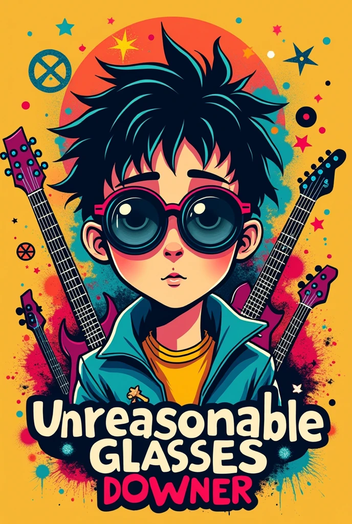 logo　Unreasonable　Glasses　Downer　anarchy　guitar　base　drum　Asian Kung Fu Generation　simple