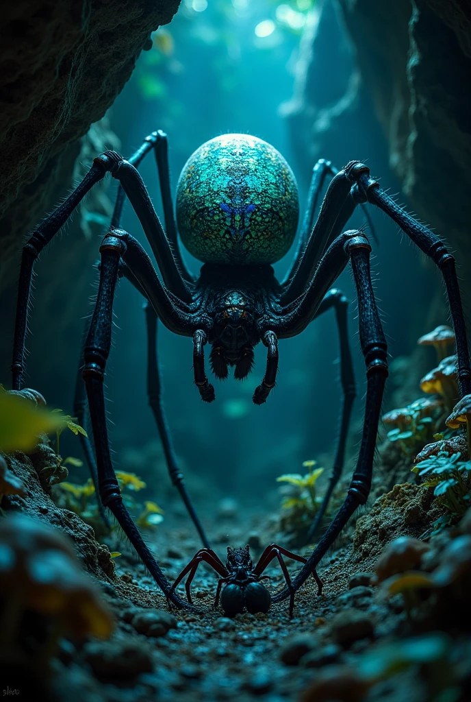 giant spider, in a cave with more spiders