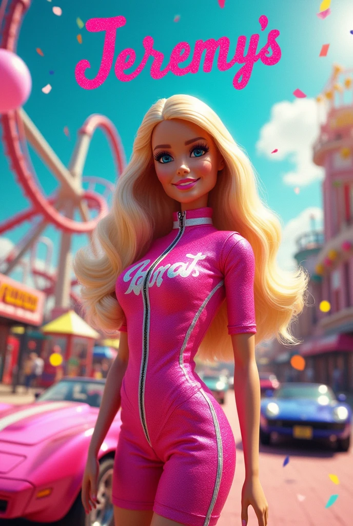Image of Barbie and Hot Wheels with the name of ( Jeremy's)