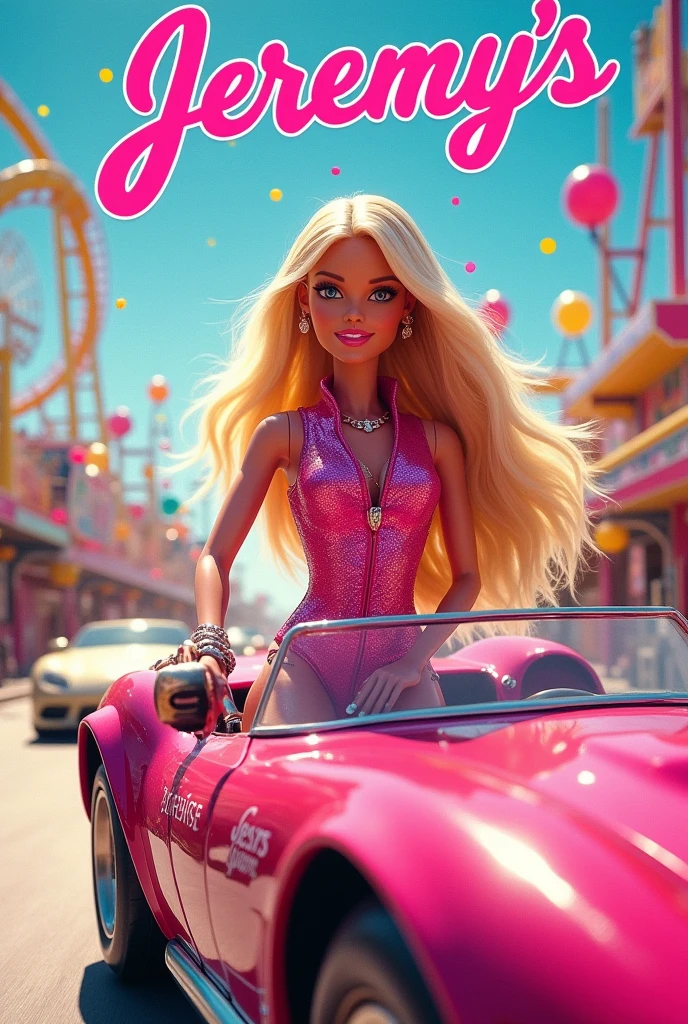Image of Barbie and Hot Wheels with the name of ( Jeremy's)