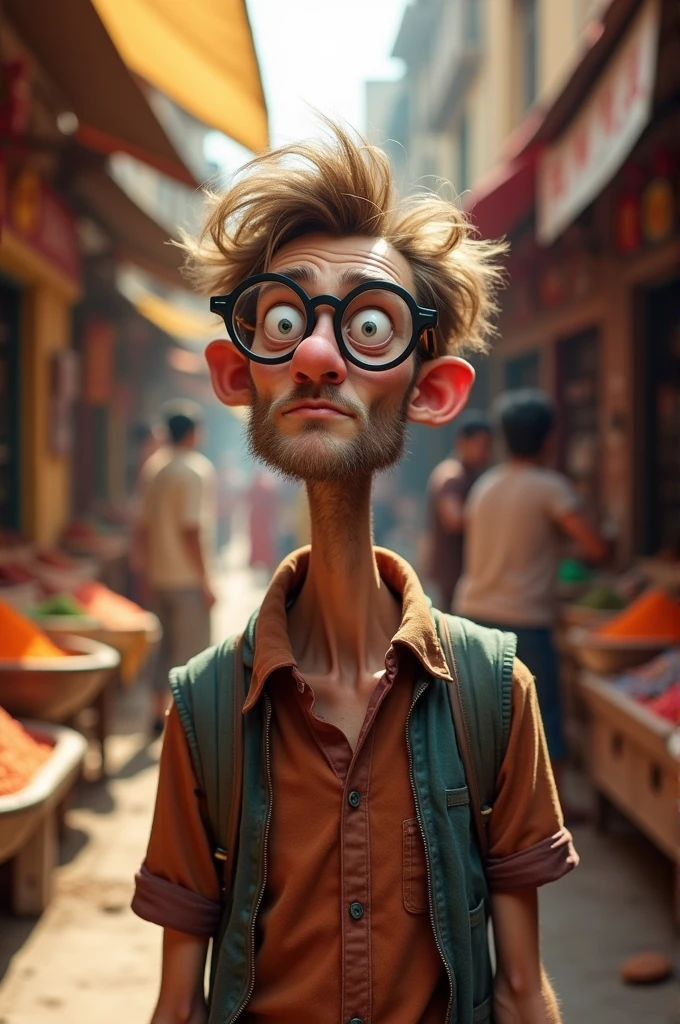 A skinny foreigner wearing round glasses