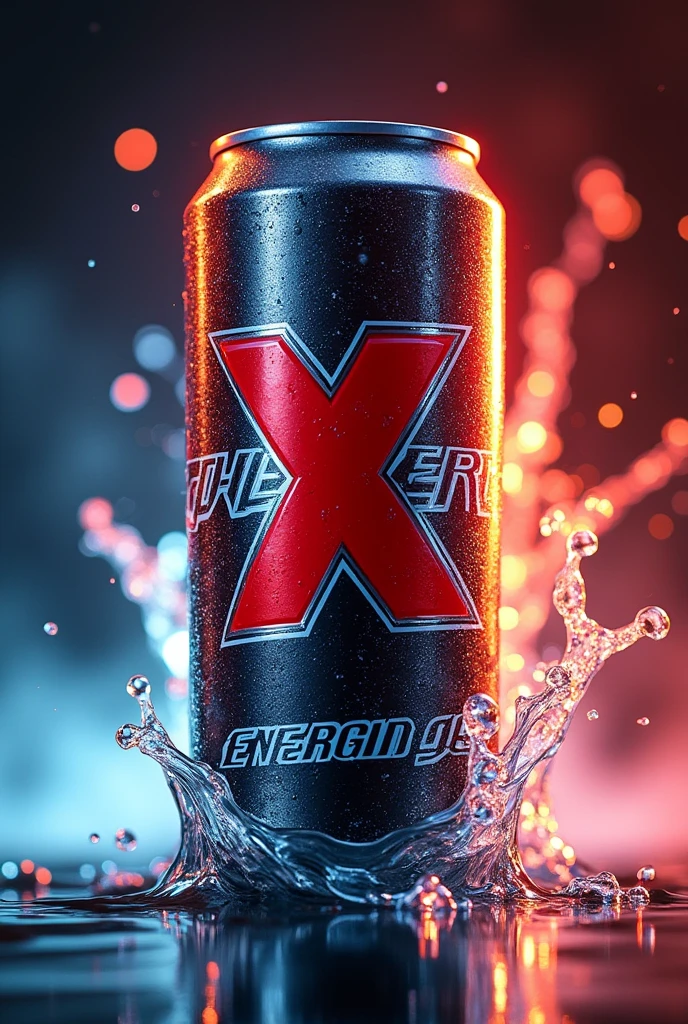 ENERGIZER in a can with red x power logo and liquid splash background