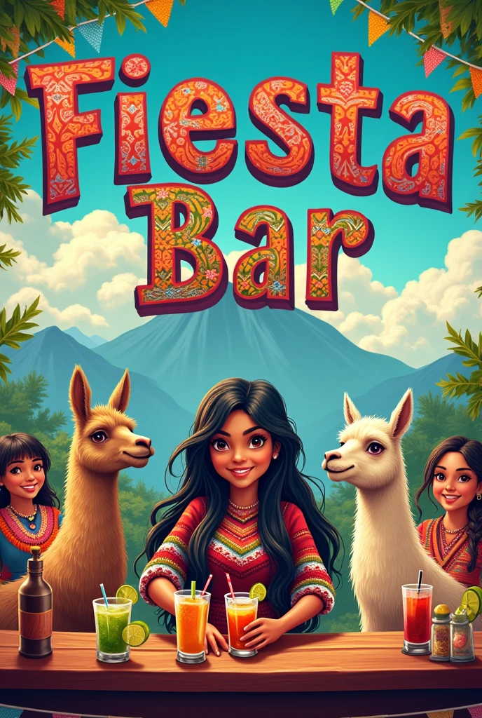 Generate a Peruvian poster in Spanish with the words, Party Bar