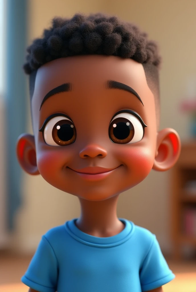 Cartoon character of a black short-haired child, military haircut, short hair size, white color skin, dark brown eyes, blue shirt, an animated character, stylized character, animation style rendering, stylized 3D, Arnold Maya Render, Stylized 3D Render, toon render screenshot, 3D Character, 3D Character, Stylized 3D Render, 3D Character Render, cartoon character, Close up Character, Character Pose, (Pixar Style) (master part:1.2) (Bokeh) (best quality) (detailed skin) (detailed texture) (8K) (clay) (scientific lighting) (sharp focus)
