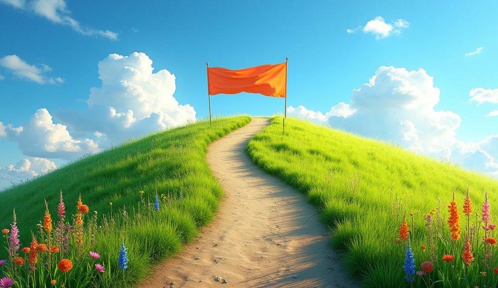 Path through the hill with finish line at the top