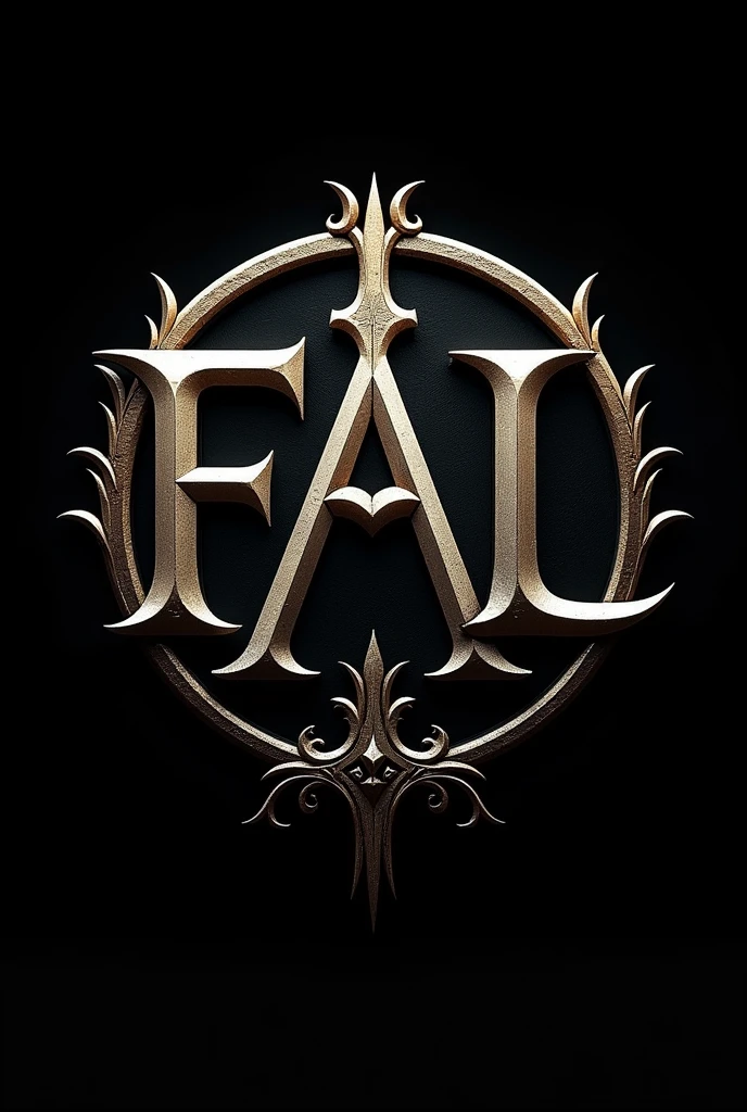 Circular logo with gothic triangular letters FAL