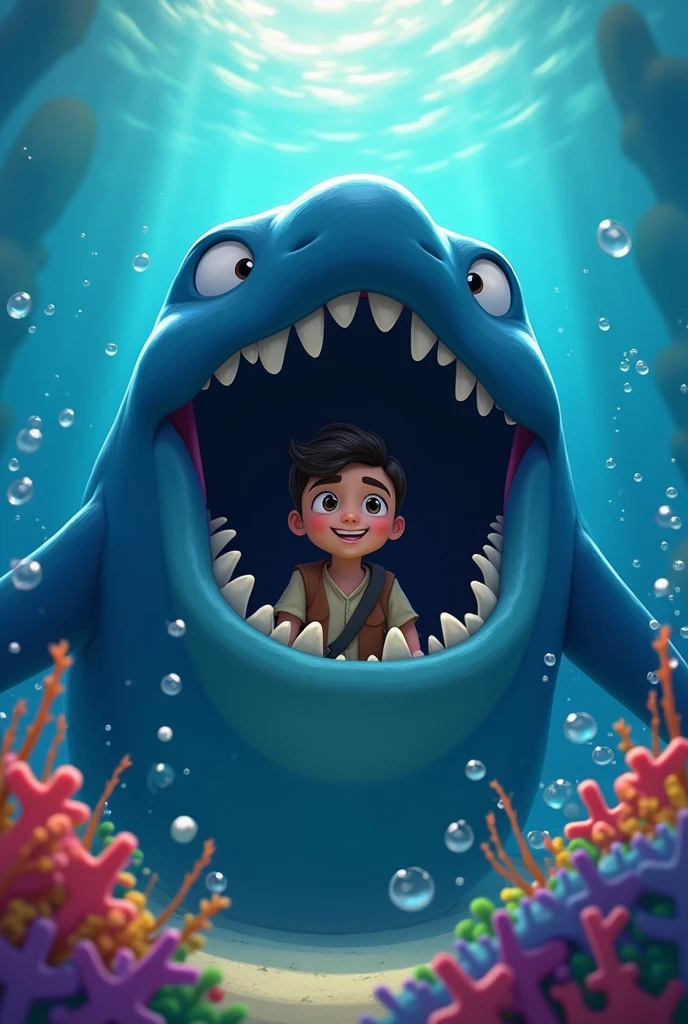 create an image that represents Jonah and the Whale from the bible in disney pixar format