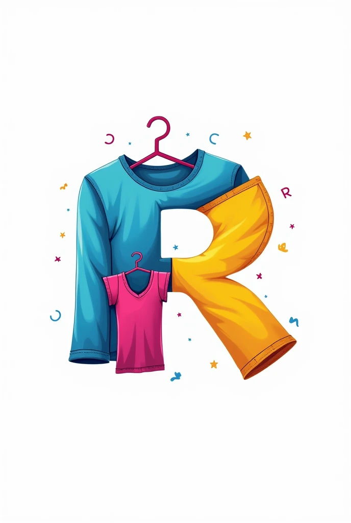Give me an image that serves as a logo for a second-hand clothing store called Reestrena Moda with striking colors and shapes