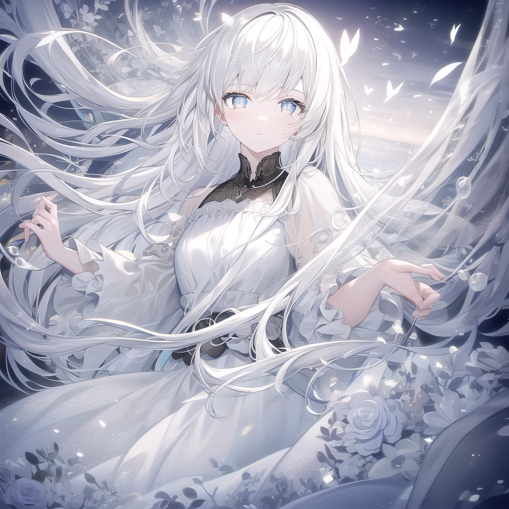 ((masterpiece, best quality))++, Detailed lighting+, Detailed hair+, Detail hand+ ,1 girl, Miss, Long hair, Crimson eyes, beautiful eyes, Young black and white hair,,(Beautiful black and white hair:1.5),(Beautiful and delicate eyes), high resolution+,glass tint, Reflective eyes, {{angle}} , Very detailed wallpaper, The original, Air bangs,Extremely beautiful CG,Firefly,Nature,ocean