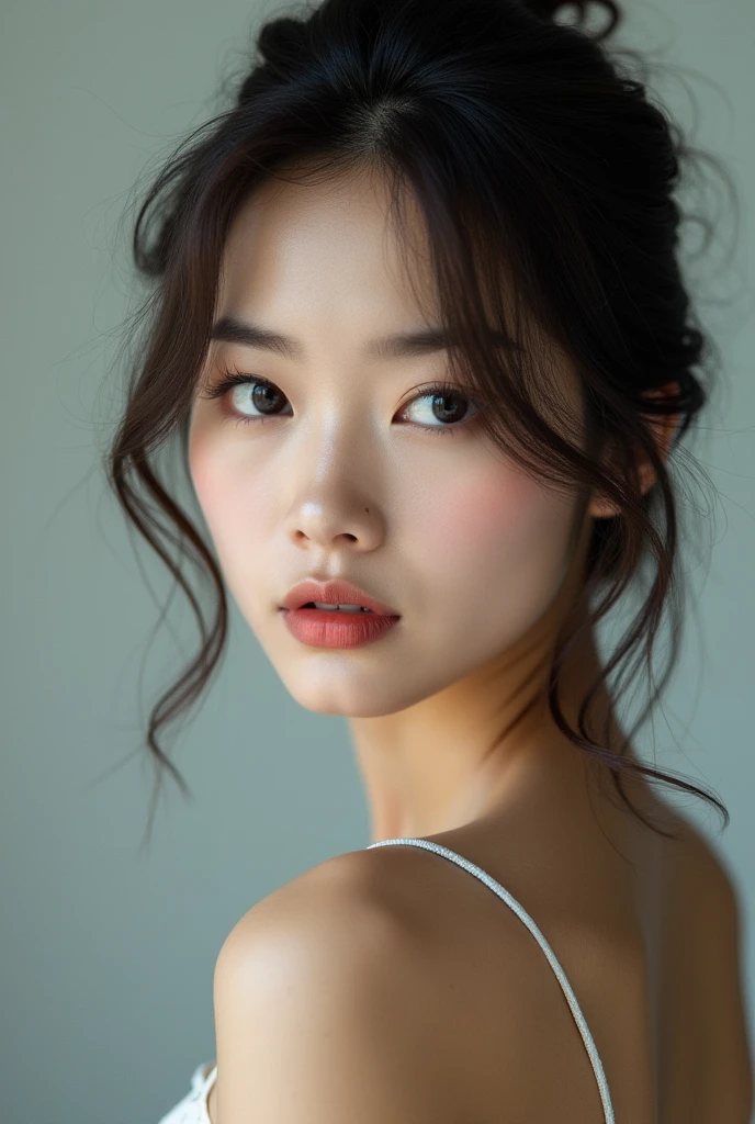 You are a professional glamour photographer..、(((One person,One personで))),(Highly realistic photos, High resolution, Detailed face, Narrow eyes,Thin lips)、 Japanese women, 28-year-old, Modern beauty standards, ,Healthy Body,Foggy