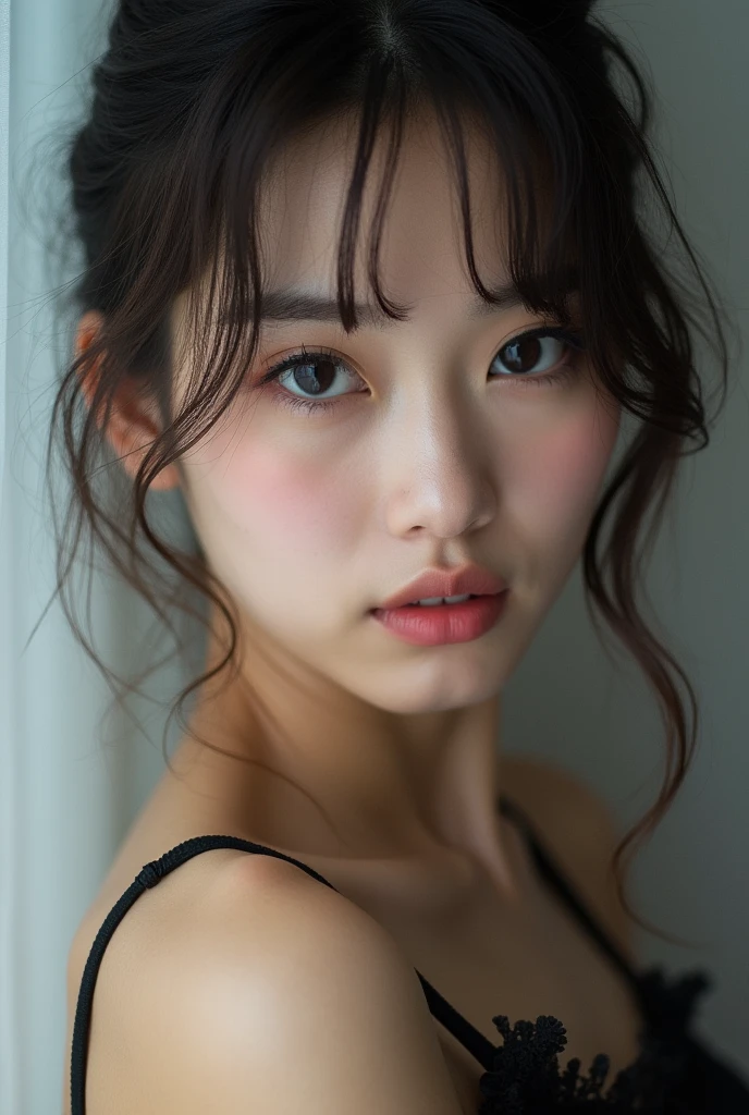 You are a professional glamour photographer..、(((One person,One personで))),(Highly realistic photos, High resolution, Detailed face, Narrow eyes,Thin lips)、 Japanese women, 28-year-old, Modern beauty standards, ,Healthy Body,Foggy