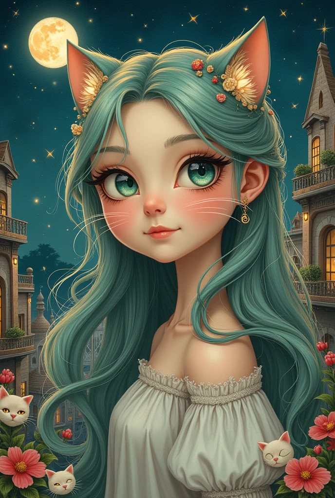 Girl's stray cat goddess portrait