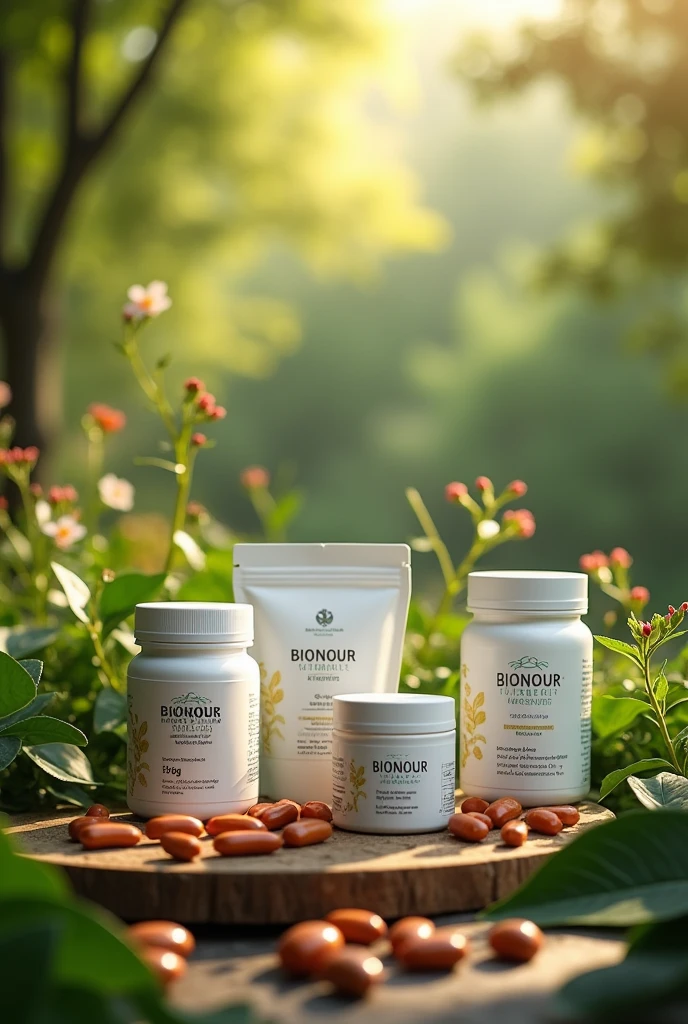 Bioluxury style image of vitamin supplements that say BIONOUR MINERALS