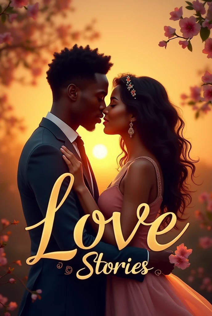 Love stories logo text on it with beautiful blackman and whitewoman