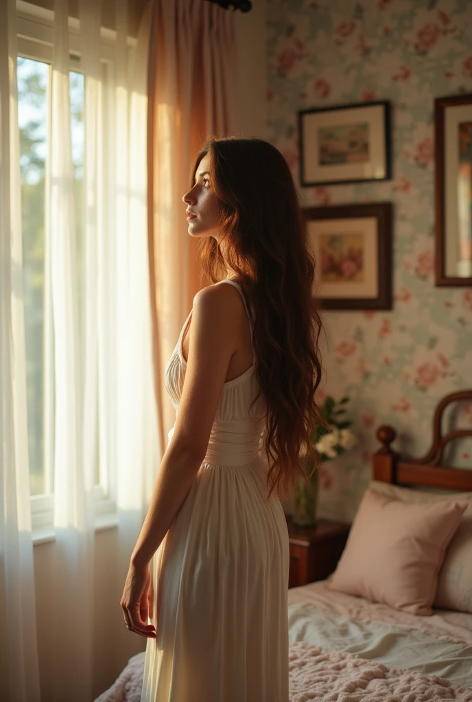 A woman in her room without clothes