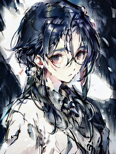 Simplicity, ink, ink painting, portrait, Soft lighting, Subtle colors, (masterpiece:1.2, highest quality), (Realistic, photoRealistic:1.4), Beautiful illustrations, (Natural Side Lighting, Cinema Lighting), Written boundary depth, Beautiful thighs staring at the viewer, 1 female, 30-year-old, alone, thin, slender, (small breasts), shortHair, straight Hair, Forehead, Forehead, Forehead, Forehead, thin, slender, glasses, White blouse with formal collar, Blue Blazer, Red Check Skirt, Red checkered ribbon on blouse, Are standing, (((glasses)))
