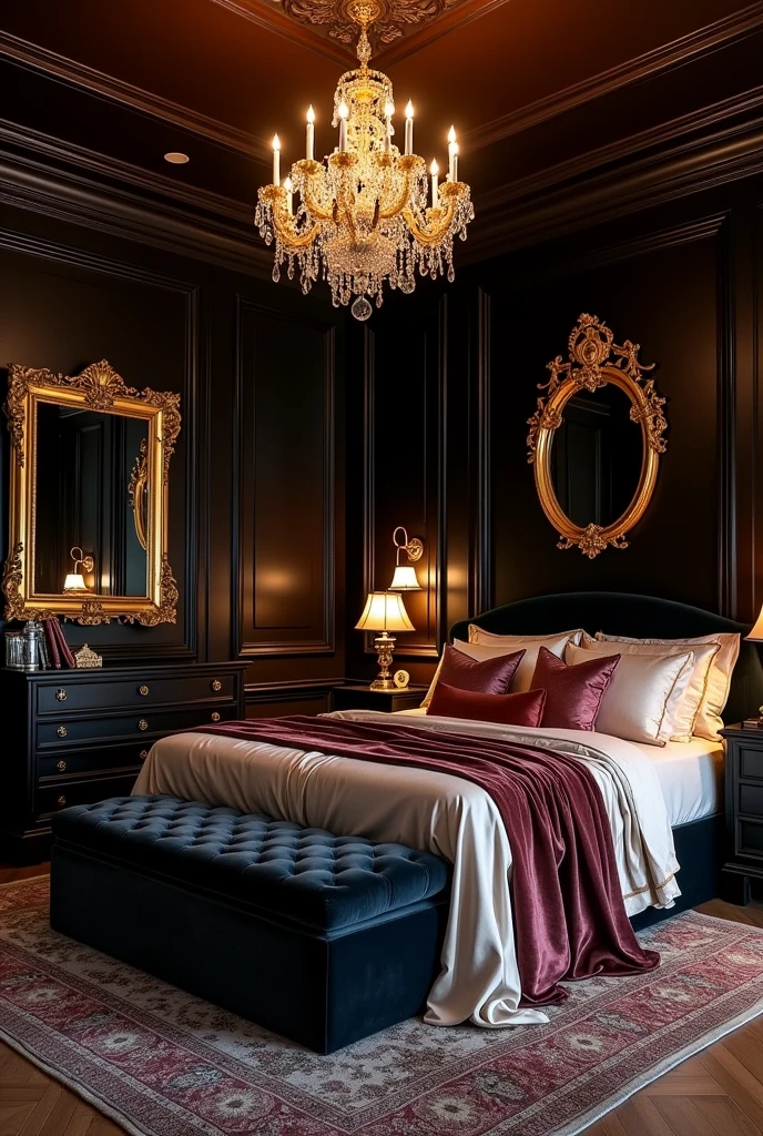 Une chambre à coucher à 1 million d’euro avec un fond noir