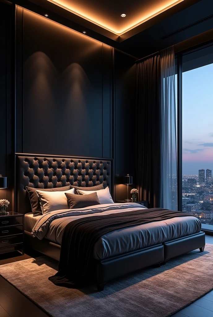 A 1 million euro bedroom with a modern black background 