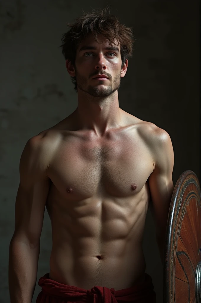 (8K, RAW photo, Highest quality), (full-body shot:1.3), (tall guy:1.4), (blue eyes:1.4), 25 years old, white pale skin, (brown messy hair:1.6), (roman gladiator:1.8), (colosseum:1.4) (:1.7), (roman shield:1.4), (pale skin:1.1), (dark place:1.6), (spooky:1.5), (((horror.1.9))), (evil:1.7) Realistic, (((full naked))), Exposing Penis, (((1 perfect Penis : 1.3))), 1 amazing Penis, (((1 nice Penis:1.2))), 1 beautiful Penis, 1 great Penis , 1 male Penis, male Genitalia, Full Body, handsome man, frontage, Intricate details, Extremely detailed eyes and eyelashes, Muscular male, Manly, masculine, Soft lighting, Cinematic lighting, Portrait, Exposing the pectoral muscles, male model, muscular, ripped, defined body, Digital SLR, hyper qualit, Fujifilm XT3, Crystal clear, 8K UHD, High detail, Ultra photo realsisim, haar, ((Realistic skin), ((pores)), ((high detail skin)), volumettic light, groin, far, complex 3D visualization, high detail, 1 handsome young man (nsfw) looking at the viewer (Pureerosface_V 1:0.6), pure, genuine human skin , (bare chest), muscles, vivid details, hyperrealistic, beautiful background, octane rendering, best quality, masterpiece, extremely detailed, computer graphics, unity, wallpapers (realistic, photorealistic: 1.37), stunning, fine details, masterpiece, best quality, official art, extremely detailed CG unity 8k wallpapers, (((Full Body))), ((Correct body structure)), (((Correct dissection))), (((Depth of field:1.5)))