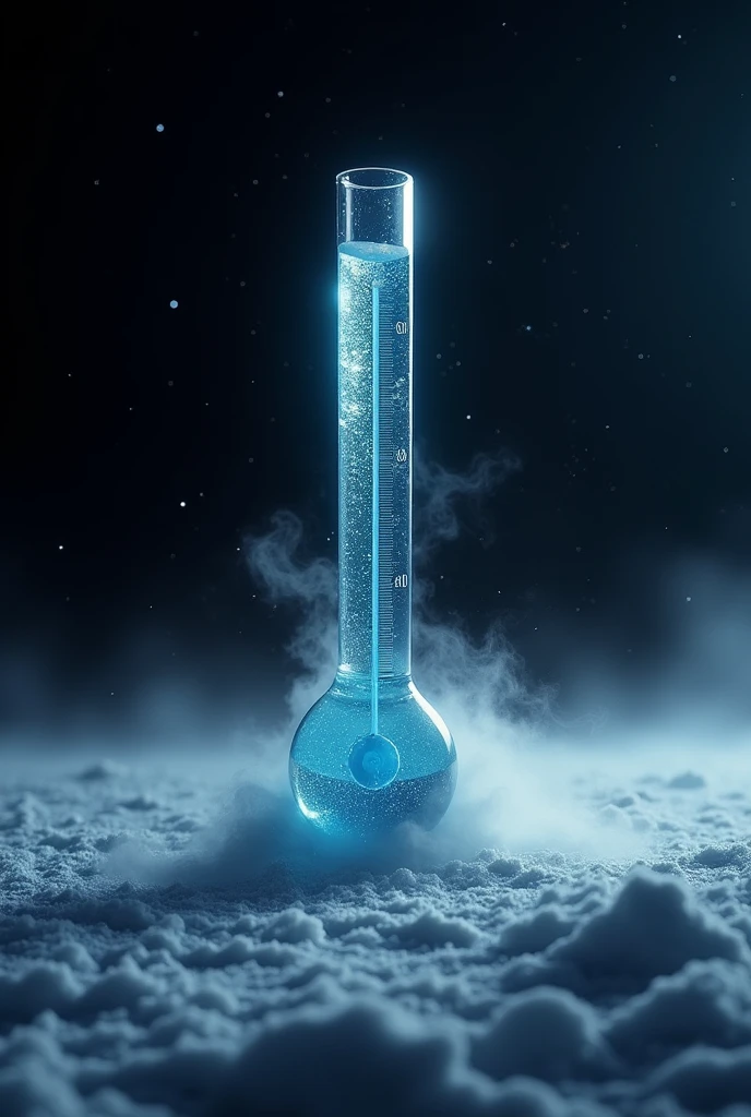 ****Temperature of Space**: Illustrate the extreme cold of space, showing a thermometer reading close to -270°C in a starless region.