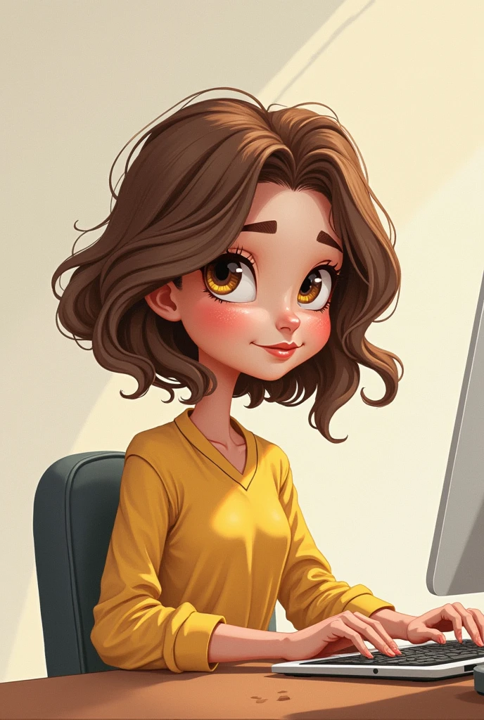  caricature drawing of a young woman student who is studying in her table, with a backgrounr of her room, with a Jesus Christ cross in her wall, obedient and responsible to her parents. wearing a maroon t shirt