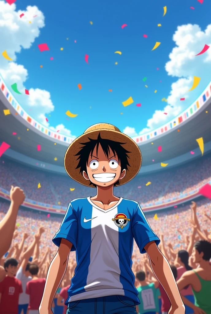 Luffy in the stadium with a French shirt