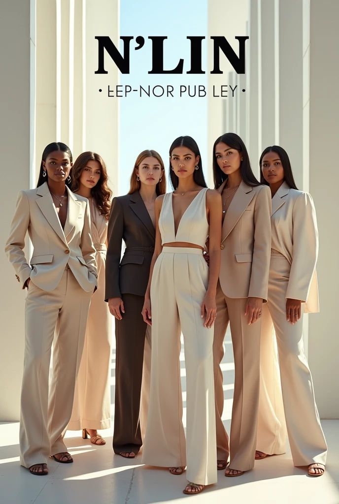 Create a fashion poster for the brand N'Lin, showcasing its chic and trendy style. The poster should appeal to young women aged 25-30, highlighting the brand's focus on fashionable and contemporary designs. Use a sleek and modern aesthetic with high-quality visuals that exude sophistication and style. Incorporate elements like bold typography, elegant models, and a clean layout that reflects the brand's identity as a leader in high-end fashion for young, stylish women. The overall design should convey a sense of exclusivity, confidence, and cutting-edge fashion.
