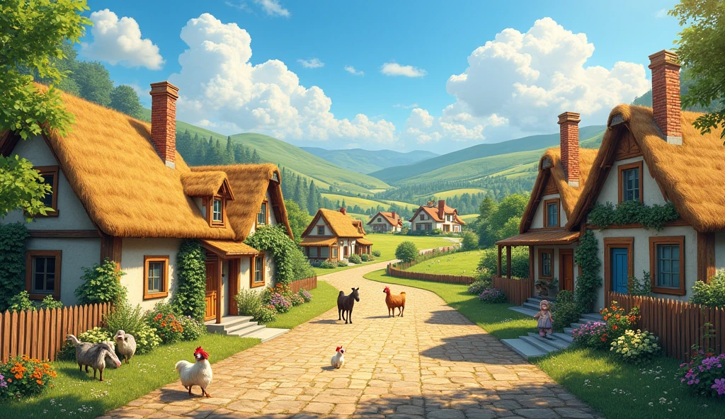 The entire village with animals 