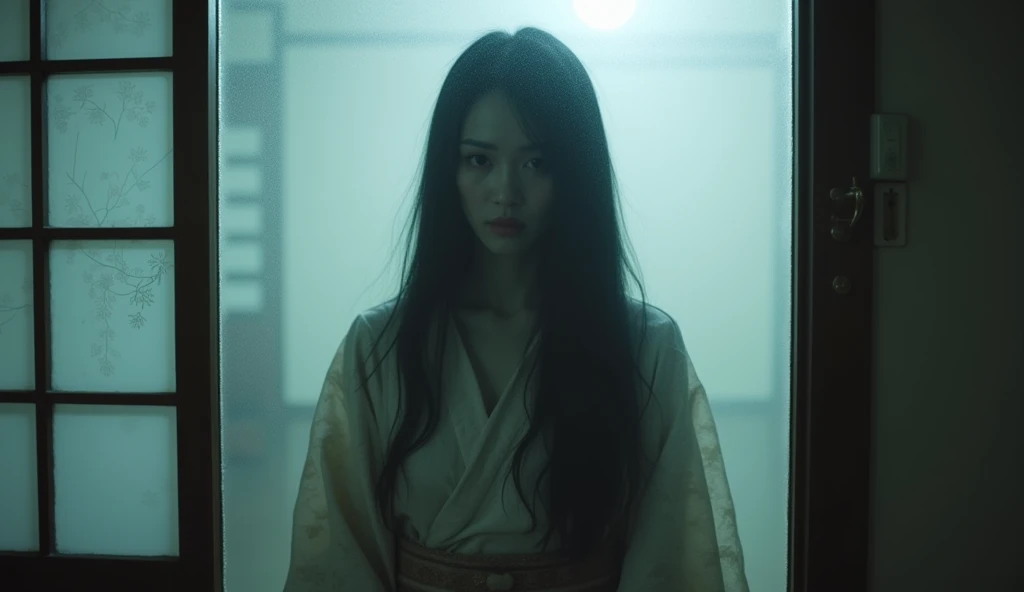 Woman seen through frosted glassGhostScaryIndoorAsianJapan