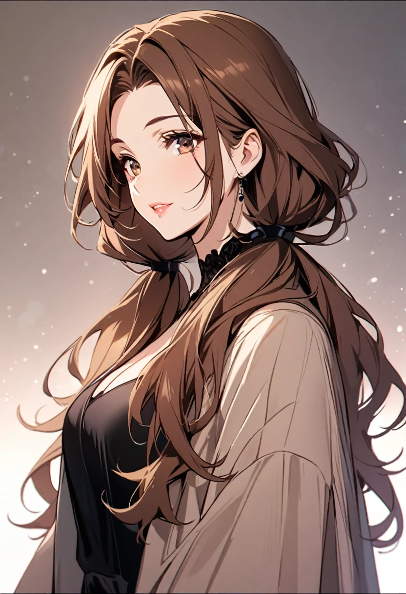 girl, mature, cute, brown hair, brown eyes, low twin tails, long hair, beaautiful color, beautiful eyes, pretty