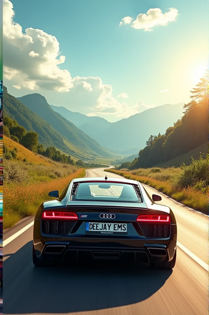 An audi car on a beautiful road with deejay EMS numberplate