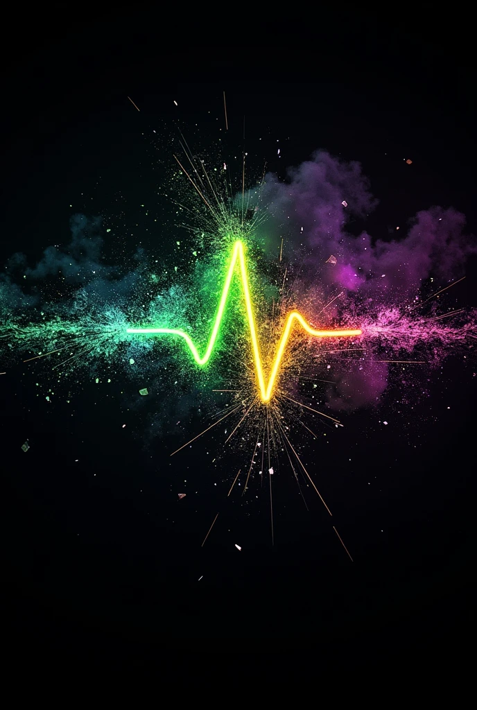 Cardiogram reading symbol with radioactive colors and debris